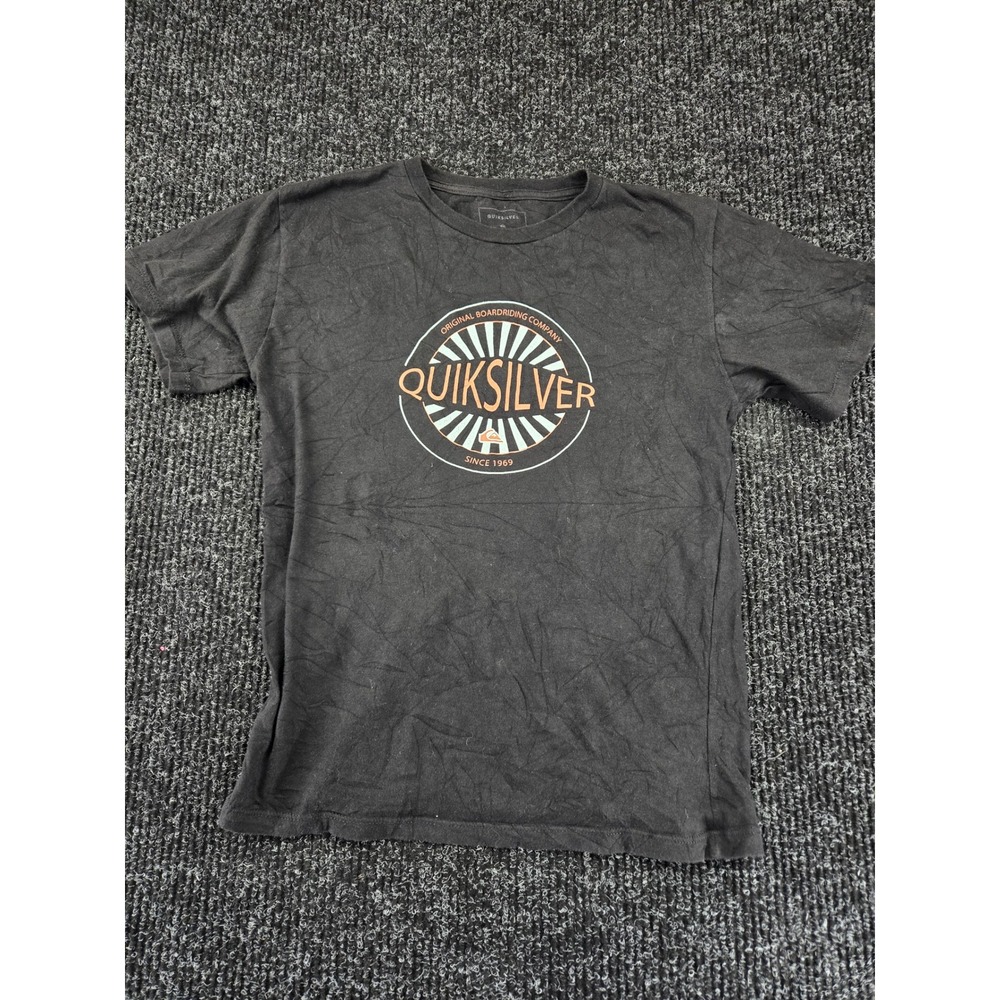 Quiksilver Womens Large Black Graphic Tee Short Sleeve Surf Boardriding Logo